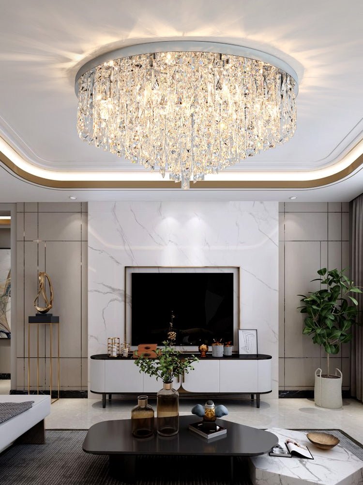 Oversize Luxury Flush Mount Crystal Chandelier for Living Room/Bedroom - cyranlamps