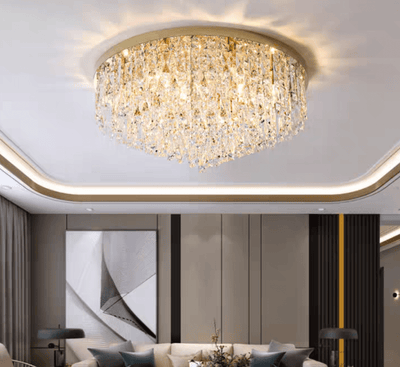 Oversize Luxury Flush Mount Crystal Chandelier for Living Room/Bedroom - cyranlamps