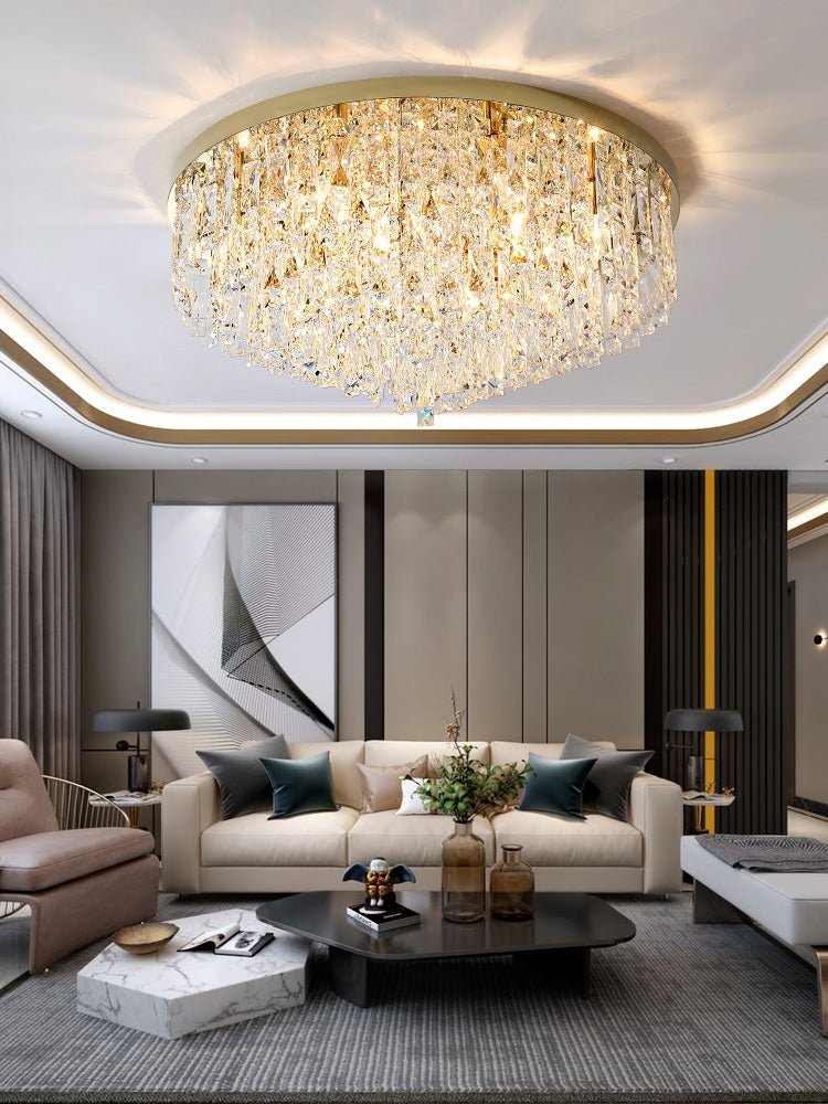 Oversize Luxury Flush Mount Crystal Chandelier for Living Room/Bedroom - cyranlamps