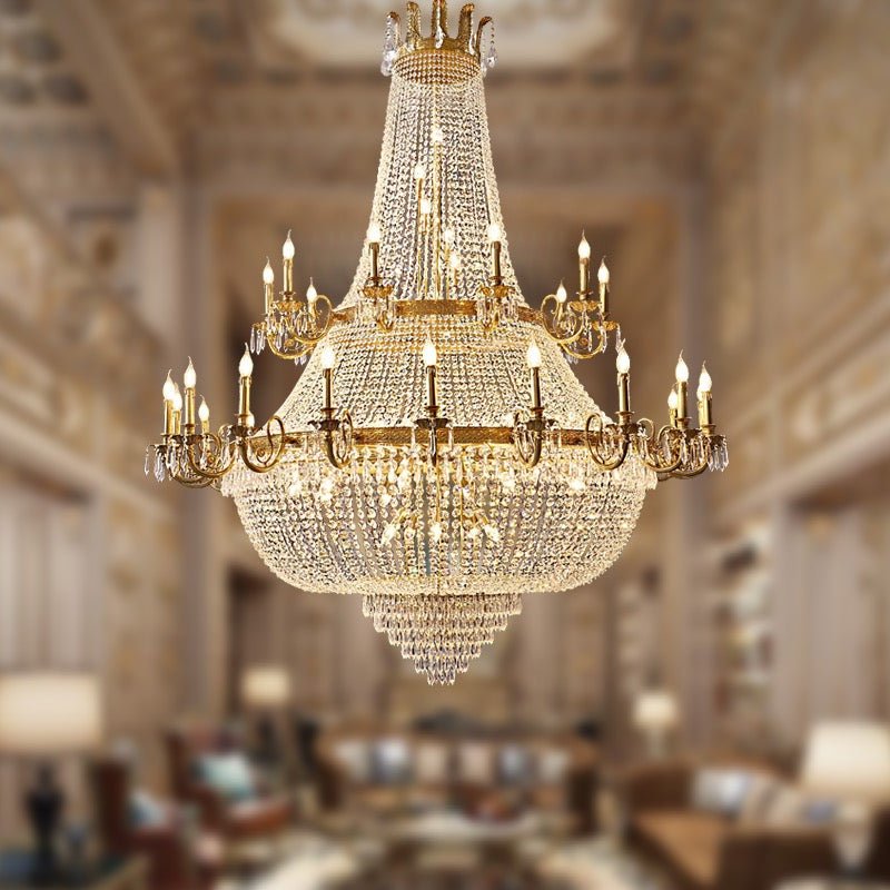 Oversized Luxury Double - layers Golden French Style Crystal Chandelier for Living/Dinning Room/Foyer/Hallway/Staircase - cyranlamps