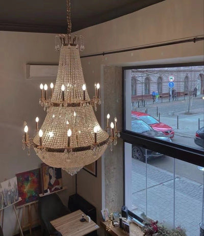 Oversized Luxury Double - layers Golden French Style Crystal Chandelier for Living/Dinning Room/Foyer/Hallway/Staircase - cyranlamps