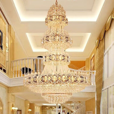 Oversized Luxury Multi - layers Gold Crystal Chandelier For High - ceiling Living Room/Foyer - cyranlamps
