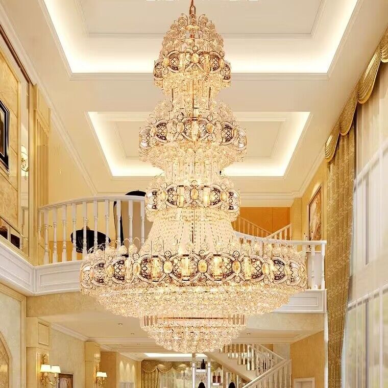 Oversized Luxury Multi - layers Gold Crystal Chandelier For High - ceiling Living Room/Foyer - cyranlamps