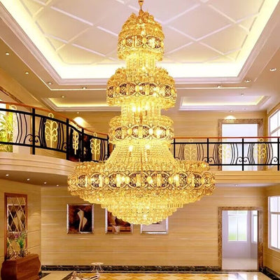 Oversized Luxury Multi - layers Gold Crystal Chandelier For High - ceiling Living Room/Foyer - cyranlamps