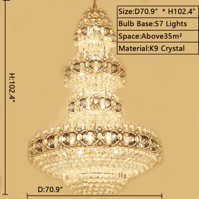 Oversized Luxury Multi - layers Gold Crystal Chandelier For High - ceiling Living Room/Foyer - cyranlamps