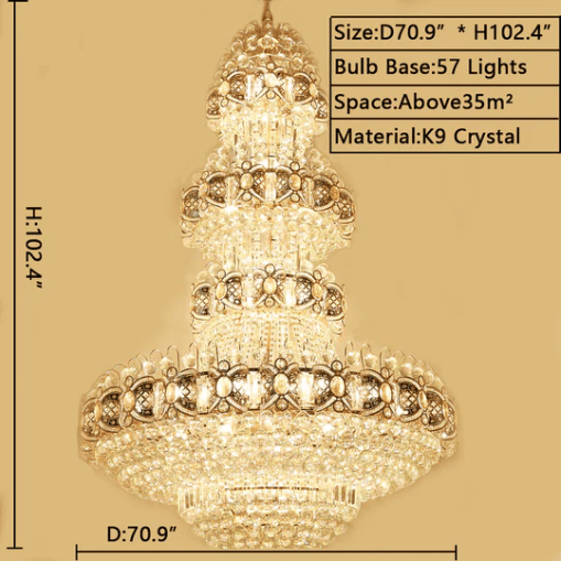 Oversized Luxury Multi - layers Gold Crystal Chandelier For High - ceiling Living Room/Foyer - cyranlamps