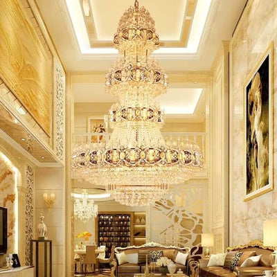 Oversized Luxury Multi - layers Gold Crystal Chandelier For High - ceiling Living Room/Foyer - cyranlamps