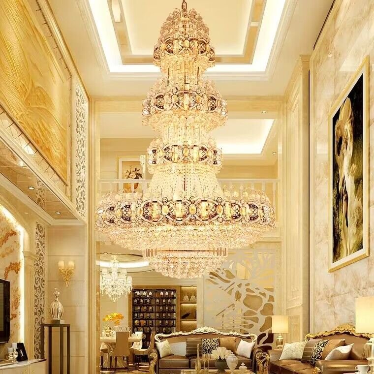 Oversized Luxury Multi - layers Gold Crystal Chandelier For High - ceiling Living Room/Foyer - cyranlamps