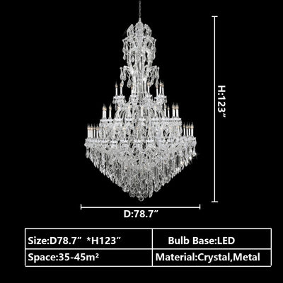 Oversized Luxury Traditional Gold/Chrome Candle Branch Crystal Chandelier for 2 - story/Duplex Buildings - cyranlamps