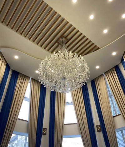Oversized Luxury Traditional Gold/Chrome Candle Branch Crystal Chandelier for 2 - story/Duplex Buildings - cyranlamps