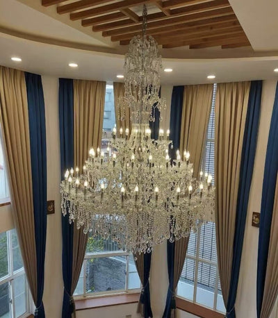 Oversized Luxury Traditional Gold/Chrome Candle Branch Crystal Chandelier for 2 - story/Duplex Buildings - cyranlamps