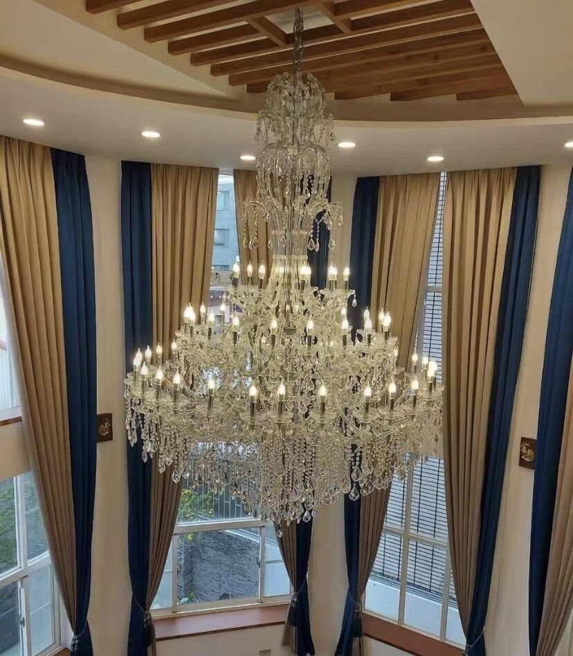 Oversized Luxury Traditional Gold/Chrome Candle Branch Crystal Chandelier for 2 - story/Duplex Buildings - cyranlamps