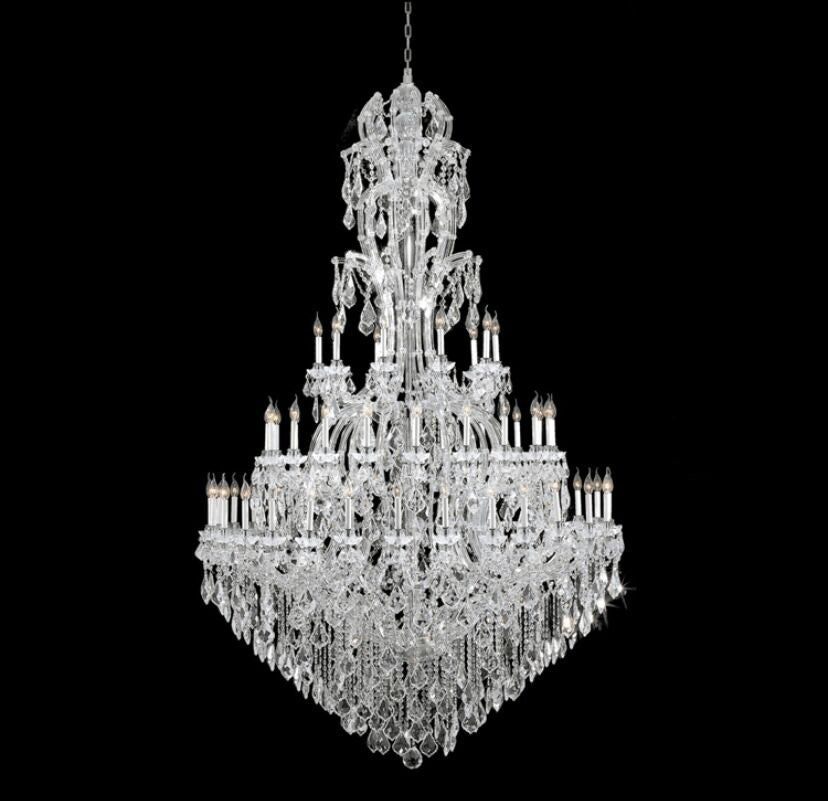 Oversized Luxury Traditional Gold/Chrome Candle Branch Crystal Chandelier for 2 - story/Duplex Buildings - cyranlamps