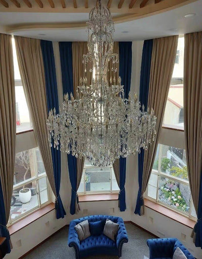 Oversized Luxury Traditional Gold/Chrome Candle Branch Crystal Chandelier for 2 - story/Duplex Buildings - cyranlamps