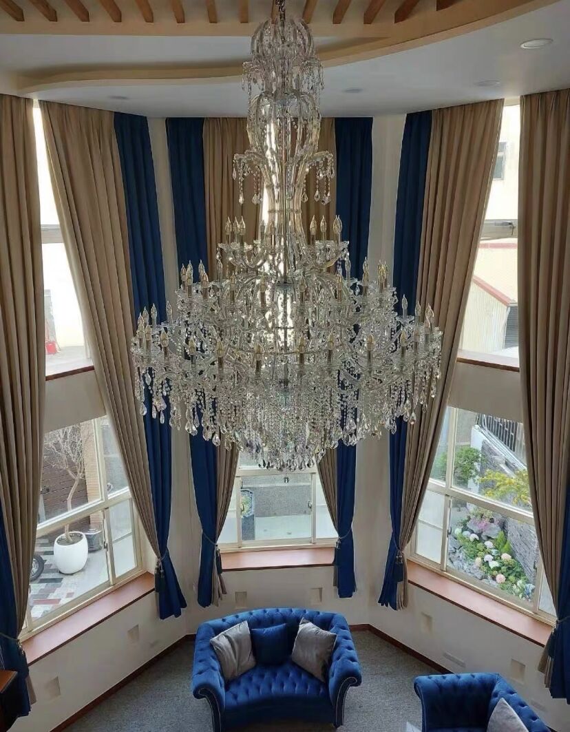 Oversized Luxury Traditional Gold/Chrome Candle Branch Crystal Chandelier for 2 - story/Duplex Buildings - cyranlamps