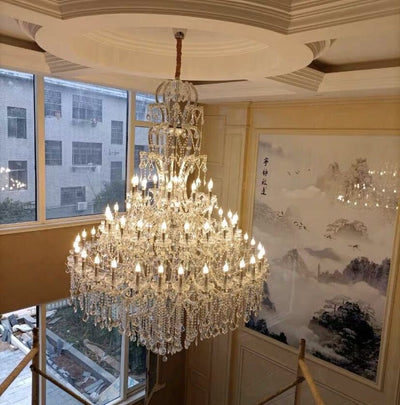 Oversized Luxury Traditional Gold/Chrome Candle Branch Crystal Chandelier for 2 - story/Duplex Buildings - cyranlamps