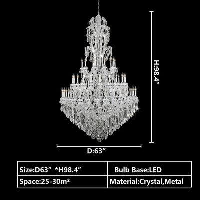 Oversized Luxury Traditional Gold/Chrome Candle Branch Crystal Chandelier for 2 - story/Duplex Buildings - cyranlamps