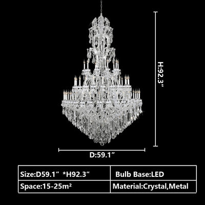 Oversized Luxury Traditional Gold/Chrome Candle Branch Crystal Chandelier for 2 - story/Duplex Buildings - cyranlamps