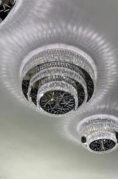 Oversized Modern Creative Flush Mount Round Multi - layers Crystal Pendant Chandelier for Living/Dining Room/Hallway - cyranlamps