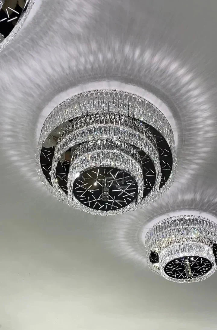 Oversized Modern Creative Flush Mount Round Multi - layers Crystal Pendant Chandelier for Living/Dining Room/Hallway - cyranlamps
