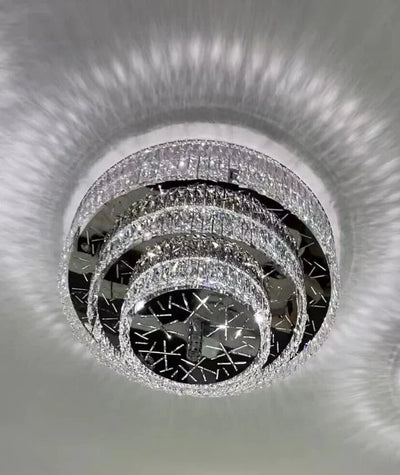 Oversized Modern Creative Flush Mount Round Multi - layers Crystal Pendant Chandelier for Living/Dining Room/Hallway - cyranlamps