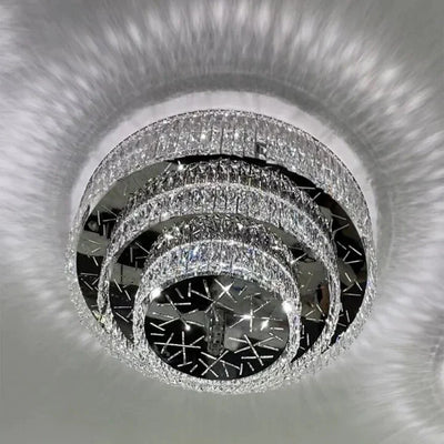 Oversized Modern Creative Flush Mount Round Multi - layers Crystal Pendant Chandelier for Living/Dining Room/Hallway - cyranlamps