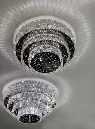 Oversized Modern Creative Flush Mount Round Multi - layers Crystal Pendant Chandelier for Living/Dining Room/Hallway - cyranlamps