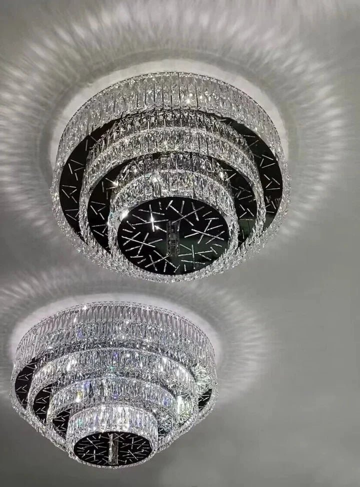 Oversized Modern Creative Flush Mount Round Multi - layers Crystal Pendant Chandelier for Living/Dining Room/Hallway - cyranlamps