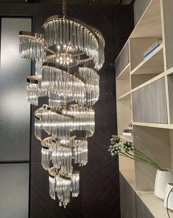 Oversized Modern Designer Creative Multi - tiered Luxury Spiral Crystal Chandelier For High - ceiling Foyer/Entryway/Hallway - cyranlamps