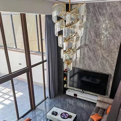 Oversized Modern Designer Creative Multi - tiered Luxury Spiral Crystal Chandelier For High - ceiling Foyer/Entryway/Hallway - cyranlamps
