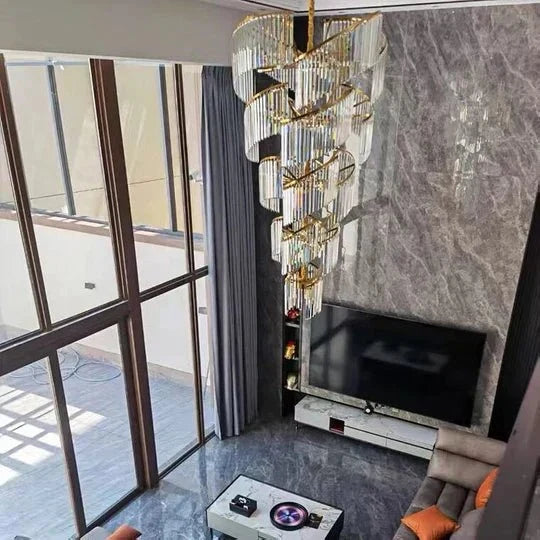 Oversized Modern Designer Creative Multi - tiered Luxury Spiral Crystal Chandelier For High - ceiling Foyer/Entryway/Hallway - cyranlamps