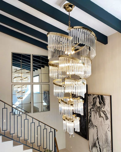 Oversized Modern Designer Creative Multi - tiered Luxury Spiral Crystal Chandelier For High - ceiling Foyer/Entryway/Hallway - cyranlamps