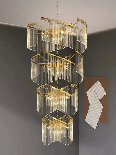 Oversized Modern Designer Creative Multi - tiered Luxury Spiral Crystal Chandelier For High - ceiling Foyer/Entryway/Hallway - cyranlamps