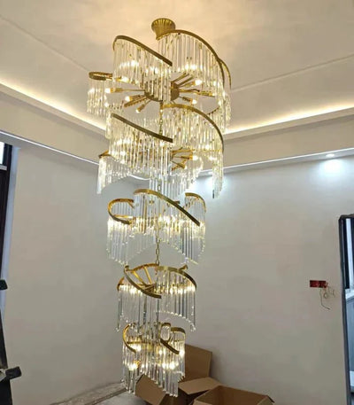 Oversized Modern Designer Creative Multi - tiered Luxury Spiral Crystal Chandelier For High - ceiling Foyer/Entryway/Hallway - cyranlamps