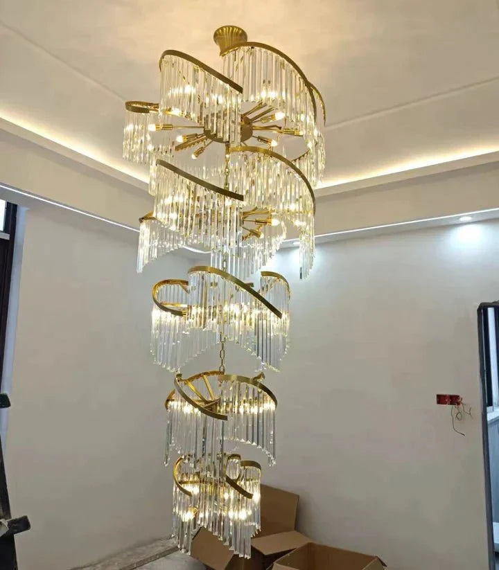 Oversized Modern Designer Creative Multi - tiered Luxury Spiral Crystal Chandelier For High - ceiling Foyer/Entryway/Hallway - cyranlamps