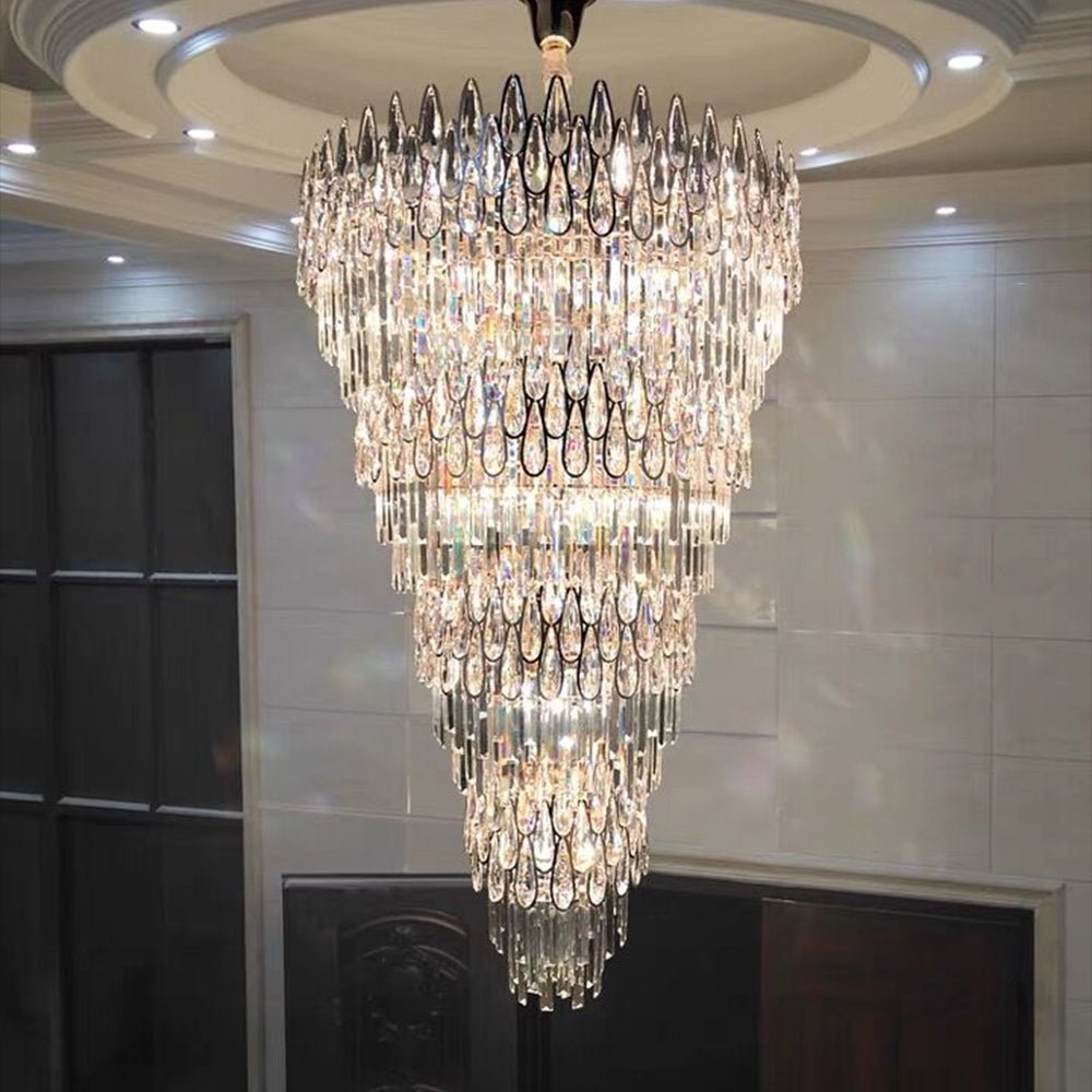 Oversized Multi - layers Luxury Creative Art Crystal Chandelier for Foyer/Staircase/Hallway - cyranlamps