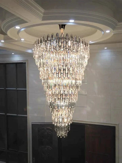 Oversized Multi - layers Luxury Creative Art Crystal Chandelier for Foyer/Staircase/Hallway - cyranlamps