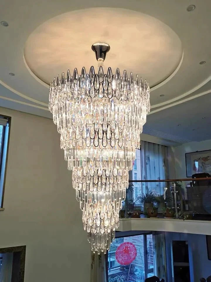 Oversized Multi - layers Luxury Creative Art Crystal Chandelier for Foyer/Staircase/Hallway - cyranlamps