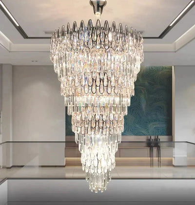 Oversized Multi - layers Luxury Creative Art Crystal Chandelier for Foyer/Staircase/Hallway - cyranlamps
