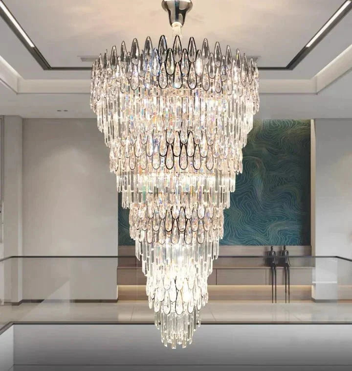 Oversized Multi - layers Luxury Creative Art Crystal Chandelier for Foyer/Staircase/Hallway - cyranlamps