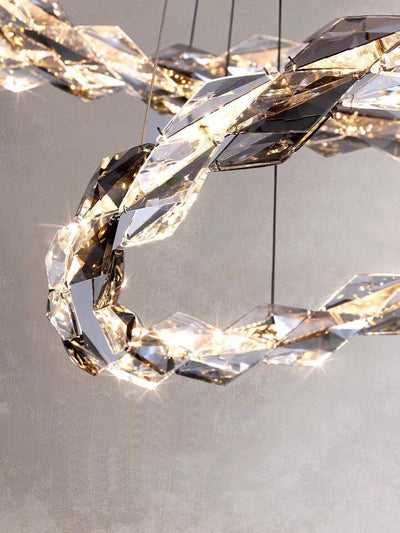 Oversized Multi - Tiered Rings Crystal Chandelier Modern Clear and Grey Crystal Ceiling Light Fixture For Staircase/Foyer/Hallway/Entryway - cyranlamps