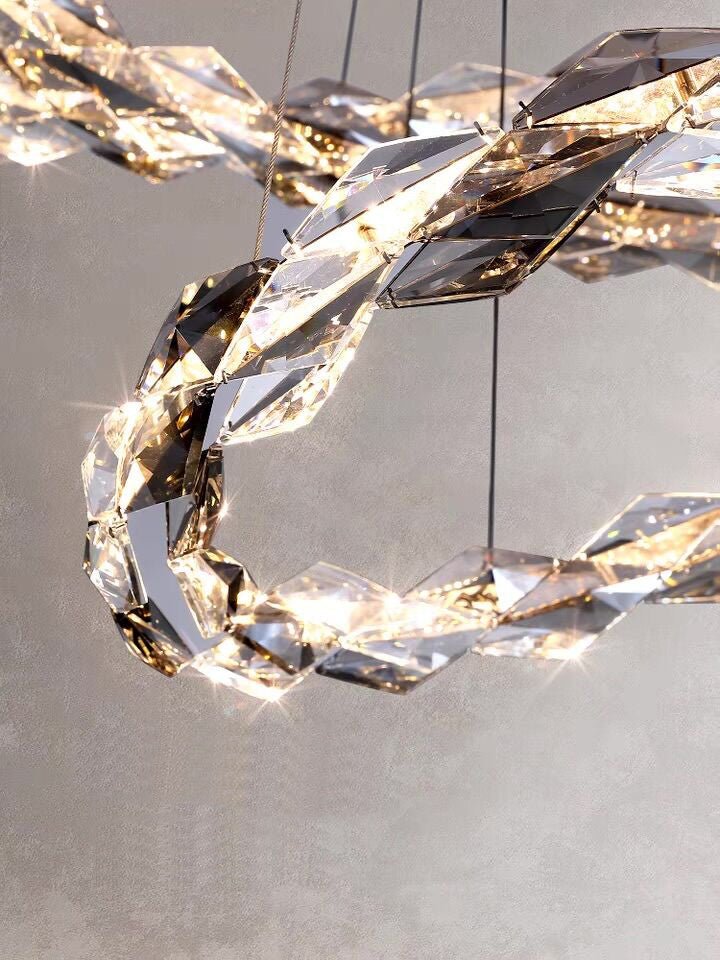 Oversized Multi - Tiered Rings Crystal Chandelier Modern Clear and Grey Crystal Ceiling Light Fixture For Staircase/Foyer/Hallway/Entryway - cyranlamps