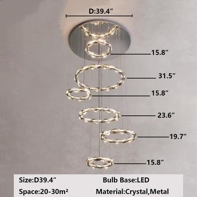 Oversized Multi - Tiered Rings Crystal Chandelier Modern Clear and Grey Crystal Ceiling Light Fixture For Staircase/Foyer/Hallway/Entryway - cyranlamps