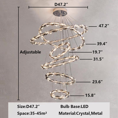 Oversized Multi - Tiered Rings Crystal Chandelier Modern Clear and Grey Crystal Ceiling Light Fixture For Staircase/Foyer/Hallway/Entryway - cyranlamps