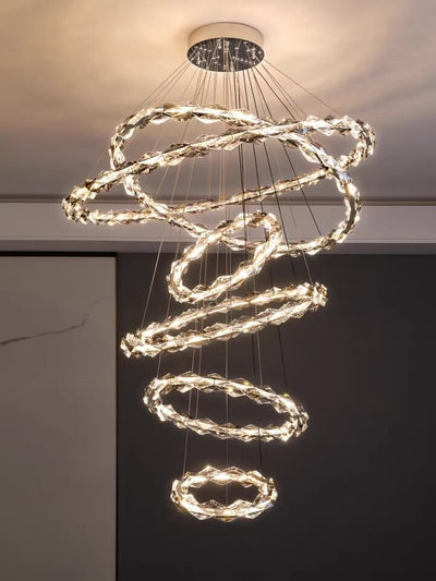 Oversized Multi - Tiered Rings Crystal Chandelier Modern Clear and Grey Crystal Ceiling Light Fixture For Staircase/Foyer/Hallway/Entryway - cyranlamps