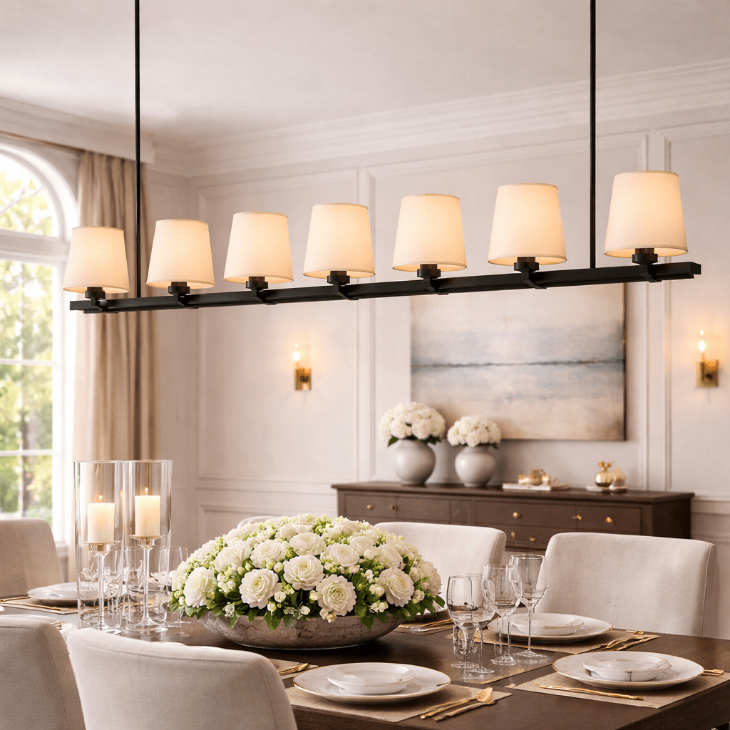 Pauillace Fabric Shade Linear Chandelier - cyranlighting