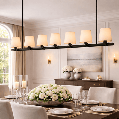 Pauillace Fabric Shade Linear Chandelier - cyranlighting
