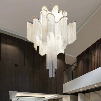 Post - Modern Extra Large Stainless Steel Long Tassel Chandelier for Large Living Room / Staircase / Villa / Duplexes - cyranlamps