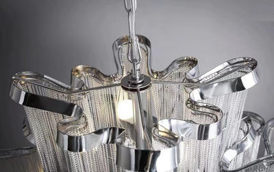 Post - Modern Extra Large Stainless Steel Long Tassel Chandelier for Large Living Room / Staircase / Villa / Duplexes - cyranlamps