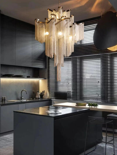 Post - Modern Extra Large Stainless Steel Long Tassel Chandelier for Large Living Room / Staircase / Villa / Duplexes - cyranlamps